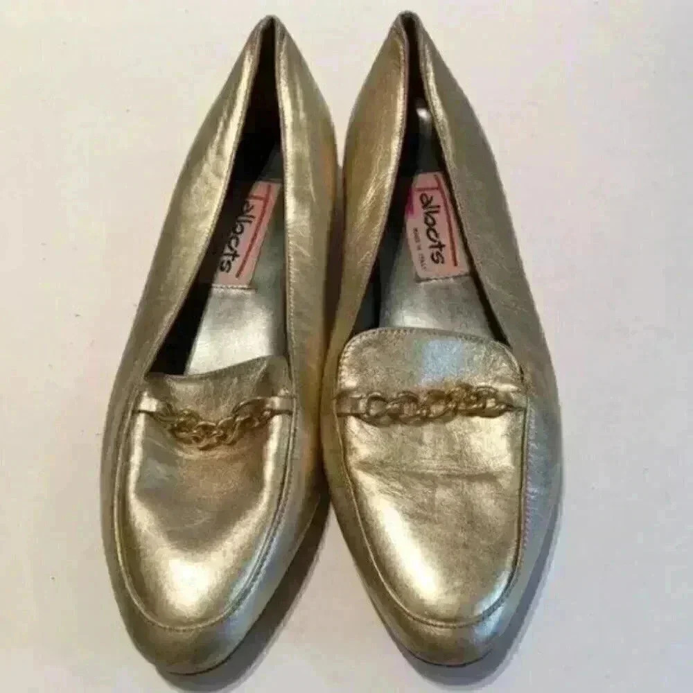 Vintage Talbots Flats 6 Gold Italian Leather Chain